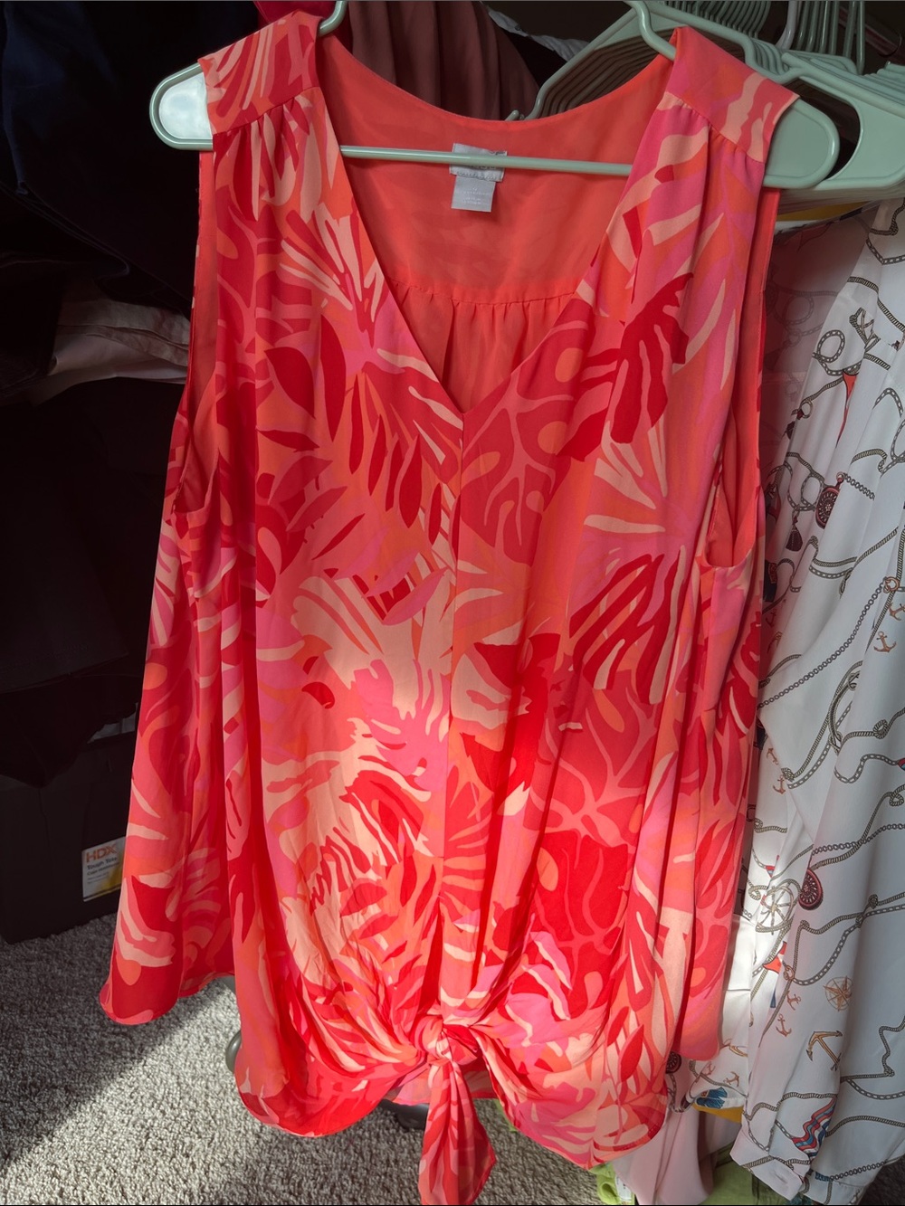 Chico's - Coral Sleeveless V-Neck Tank with Front Tie